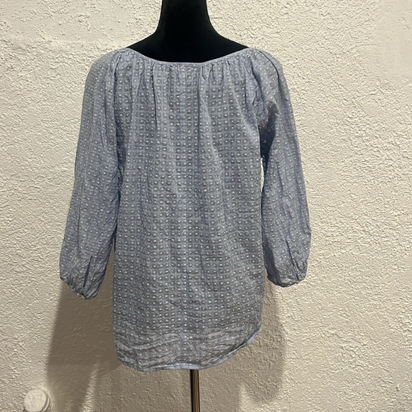 J.Crew Light Blue & White Poet Sleeve Clip Dot Textured Top Blouse 3/4 Sleeve M - Picture 7 of 7